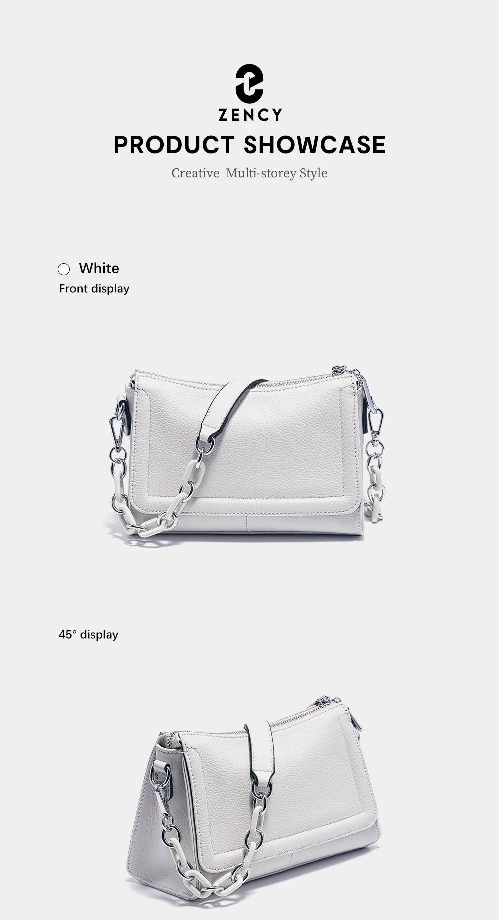 Zency Acryl-Ketten-Handtasche aus weichem Leder mit Tragegriff, luxuriöse kleine Unterarm-Umhängetasche für Damen, weiß, modische Schultertasche – Detail 10