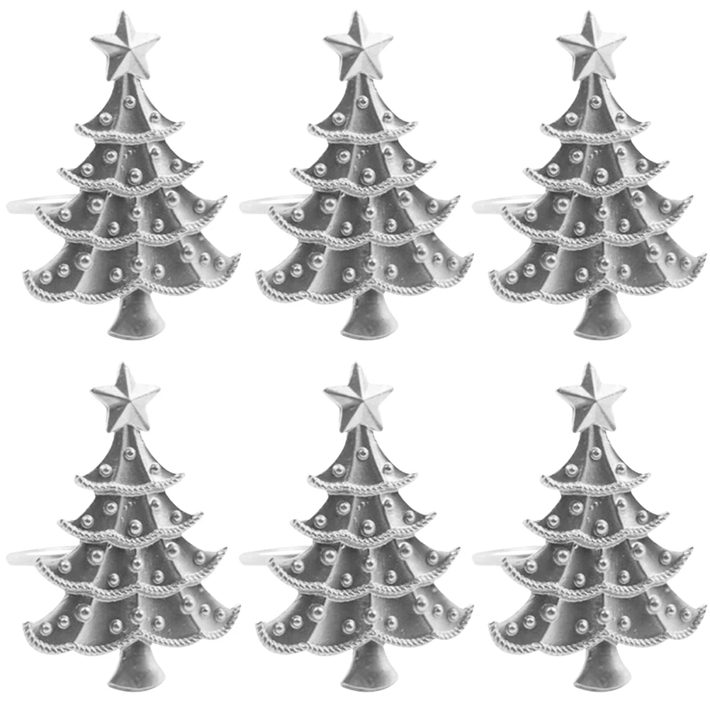 

6pcs Napkin Rings Christmas Tree Metal Elegant Tableware Accessories Reusable Holiday Party Banquet Decorative Kitchen Bar