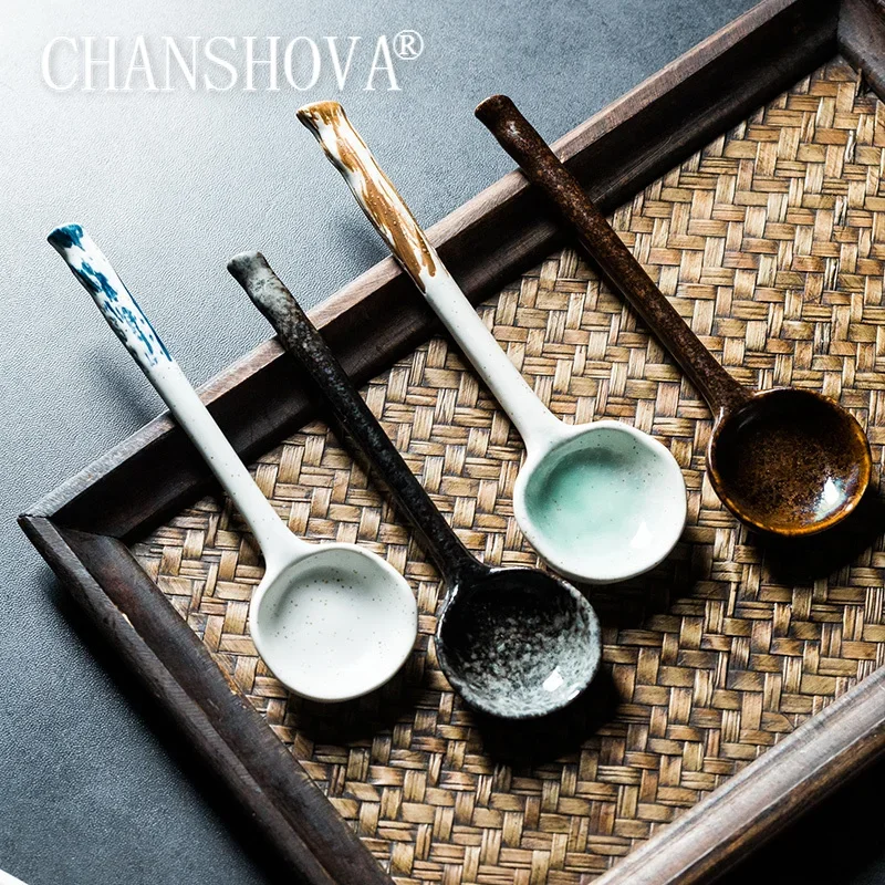

CHANSHOVA-Chinese Ceramic Coffee Spoon, Bump Texture, Porcelain Tableware, Kitchen Utensils, Retro Style, H306