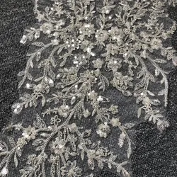 130cmX29cm.Oversized Silver Embroidery Beaded Sequins Appliques, Wedding and Evening Dress, Flower Accessories, RS858