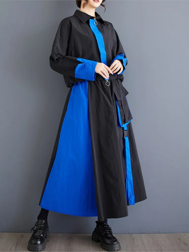 Autumn 2 Two Piece Set Oversized Women Casual Fashion Ladies Cropped Coats Elastic Waist Loose Pleated Woman Long A-Line Skirts