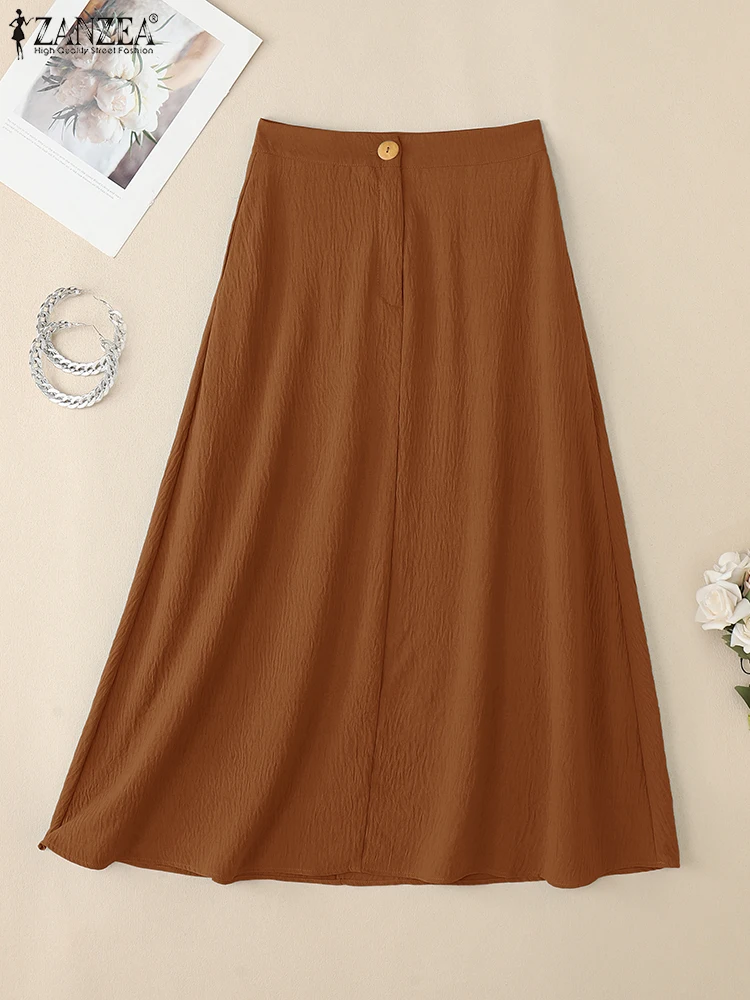 

Женские повседневные свободные юбки, модные однотонные верхние юбки до середины икры ZANZEA 2022, плавки трапециевидной формы на молнии, большие рабочие юбки S-3XL