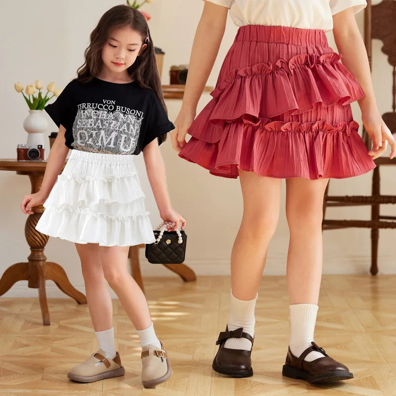 Teen Girls Skirt Sweet Princess Style Casual Short Divided Skirt for Kids Ruffle 2025 New Summer Daily Fashion Children Outfits