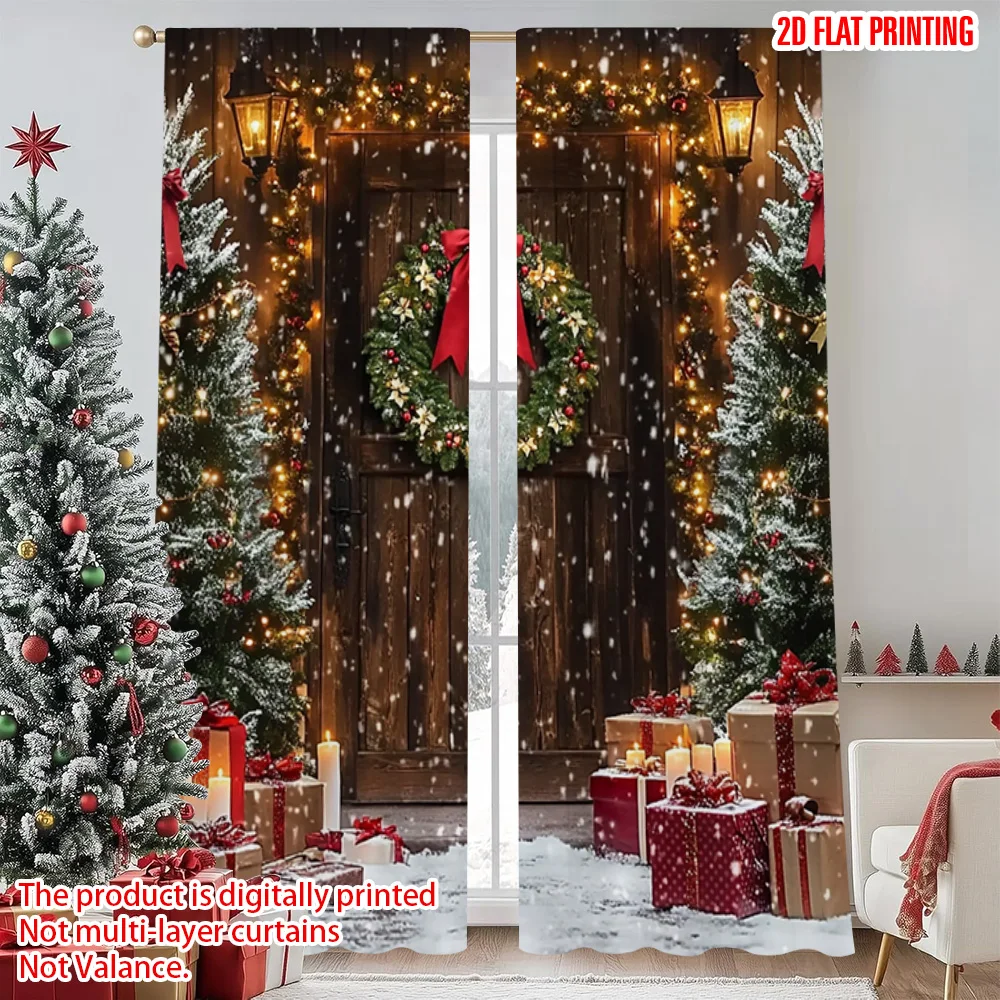 

2pcs 2D flat printing Merry Christmas Popular Drapes Snowflakes_ Christmas trees_ wreaths Versatile Durable Polyester Without