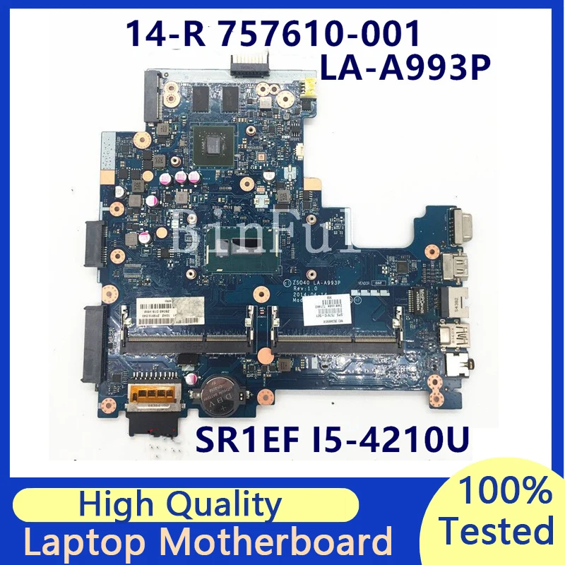 757610-601 757610-501 757610-001 For HP 14-R Laptop Motherboard With SR1EF I5-4210U CPU GT840M LA-A993P 100% Full Tested Good