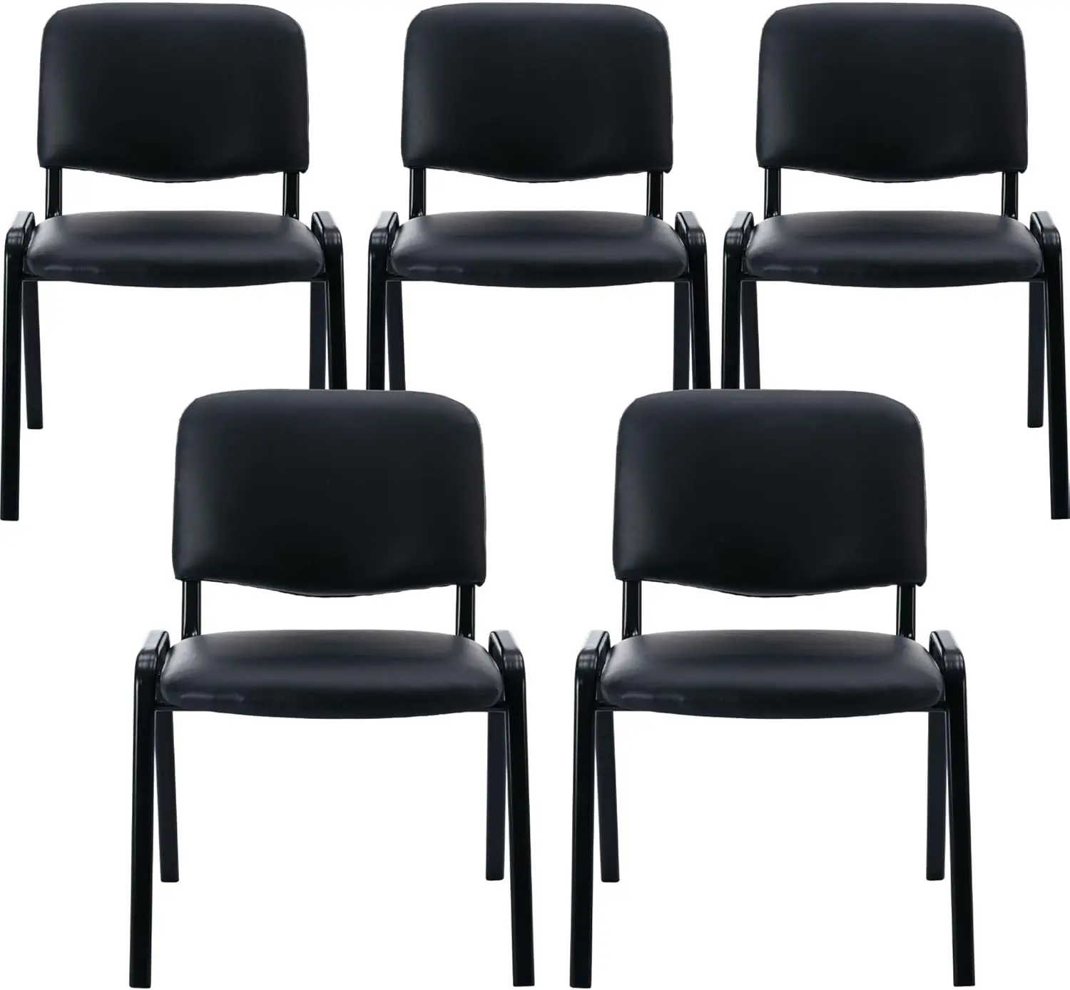 Gepolsterte Lederstühle im 5er-Set, schwarze Stapelstühle mit gepolstertem Sitz, armlose Büro-Wartzimmerstühle, seitlicher Empfang