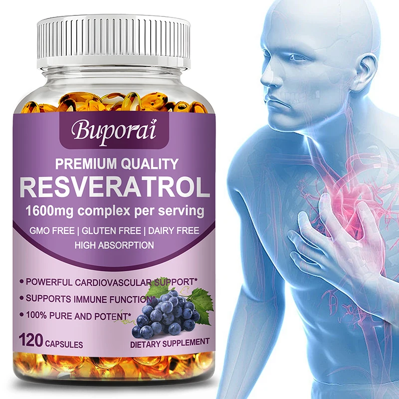 

Resveratrol Capsules - Supports Skin, Heart and Cardiovascular Health, Boosts Metabolism, Antioxidant, Anti-aging, Immune Health