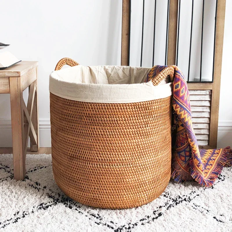 Handwoven Rattan Dirty Clothes Basket, Large Capacity Laundry Storage, Eco-friendly Organizer, Artisan Crafted Household Basket