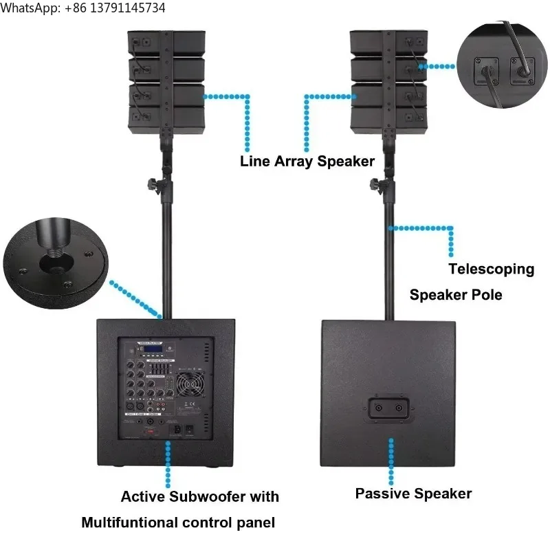 Sistema de Sonido Profesional de 6000W con 2 Subwoofers de 18 Pulgadas, Subwoofer Activo + Bocina Line Array
