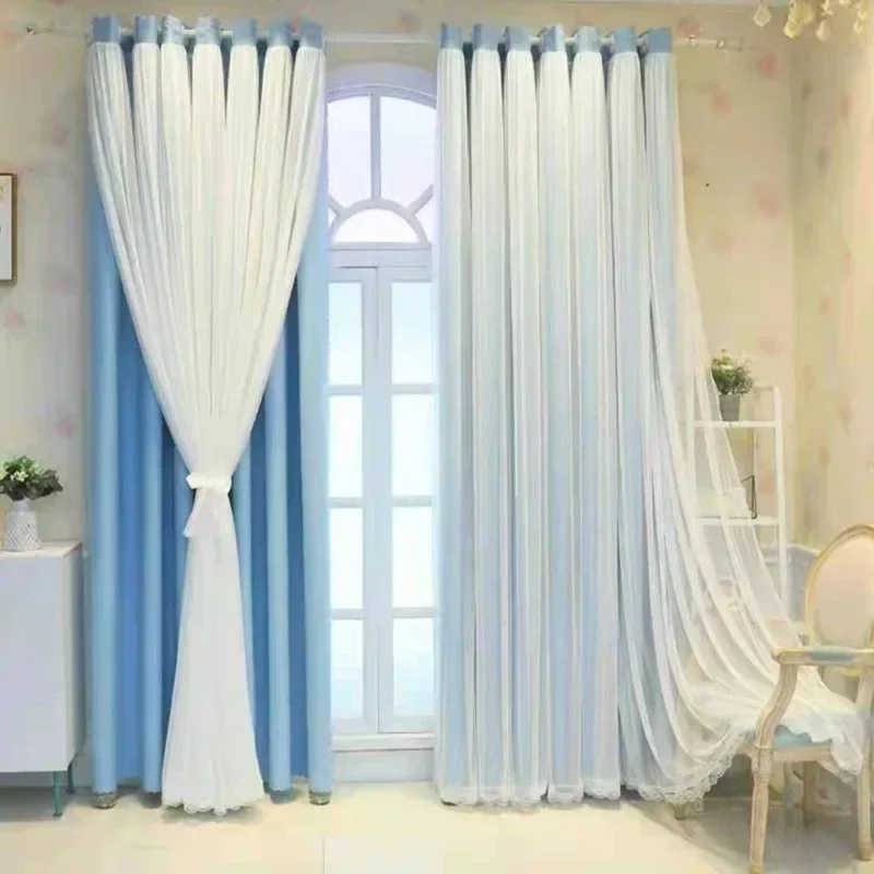 NH4090 blackout simple curtains finished living room bay window white gauze