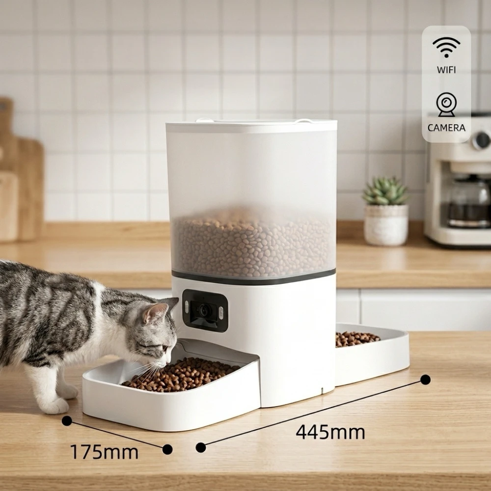 Large-capacity automatic cat feeder,dual power supply,double bowl,intelligent dog feeder with timed quantitative feeding functio