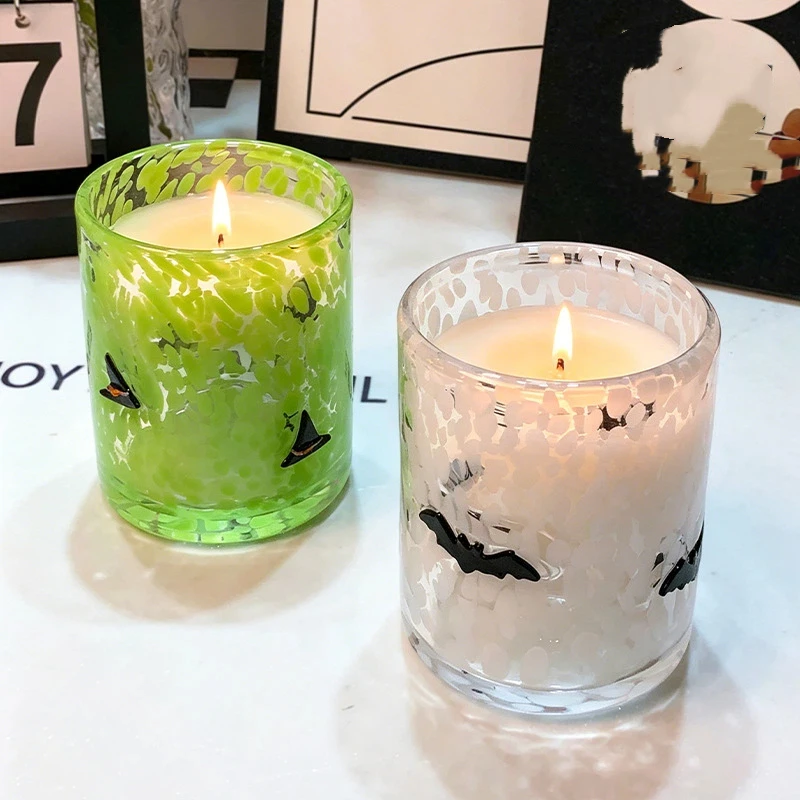 Kreativer handbemalter Halloween-Glasbecher für den Haushalt, Saftbecher, Aromatherapie-Kerzenbecher, Stimmungsvoller Kerzenhalter