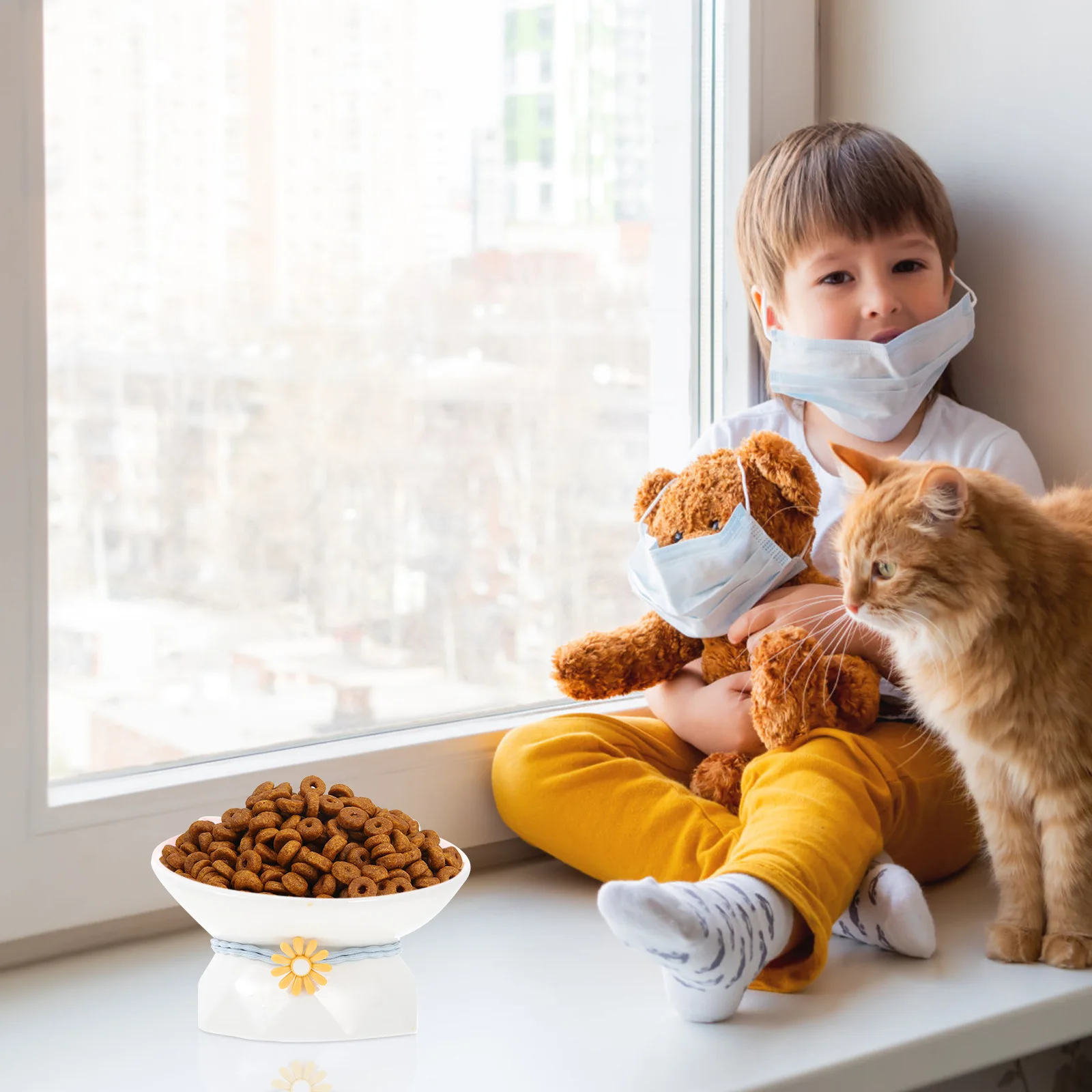 

1Pcs Cat Raised Feeding Bowl Durable Tilted Design Smooth Surface Easy Clean Pet Water Food Feeder Stable Base Cat Food Feeder