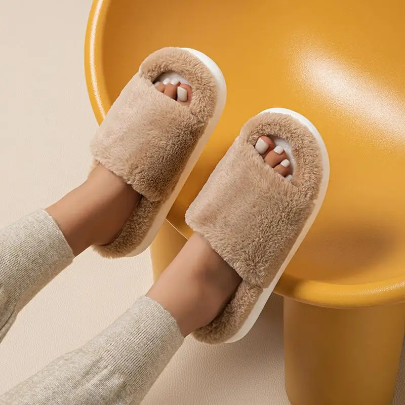 

Повседневные пушистые тапочки, женские домашние теплые плюшевые дизайнерские туфли на плоской подошве, женская модная зимняя обувь на платформе, элегантная обувь большого размера