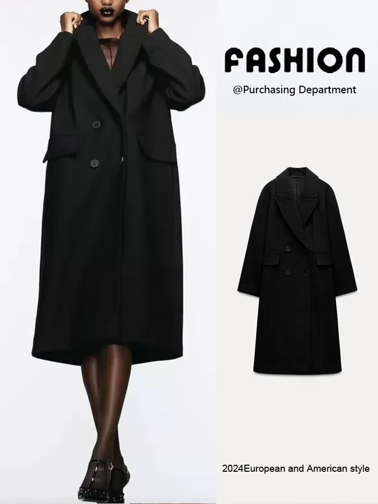 

Новое поступление, осеннее женское двубортное свободное длинное пальто средней длины с отложным воротником све, верхняя одежда прямого кроя для поездок на работу...