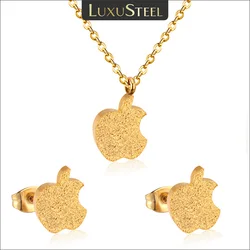 LUXUSTEEL Bridal Necklace Set Gold Color Apple Shape Pendant Necklace Cute Earrings Brinco Party Stainless Steel Kid Jewelry Set