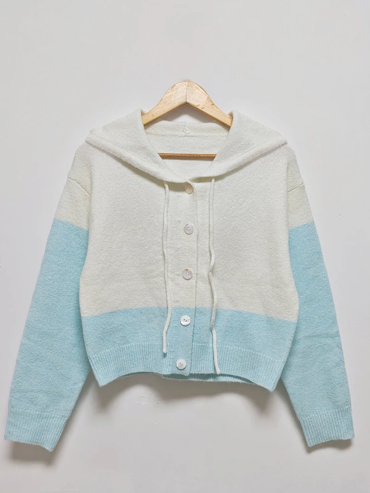 Korean Sle College Preppy Thiened Fce Lined Open Cardigan Sweater Women's Knitted Hoodie with Belt Design Autumn Wear