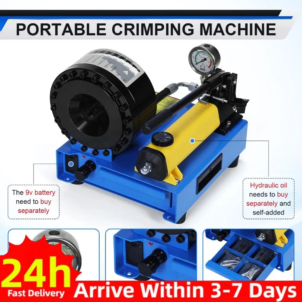 

Пресс для обжима шлангов с 8 наборами матриц, диапазон обжима 0,24-1,1 дюйма, высокое давление 2000 кН, для автомобильной и промышленной отраслей