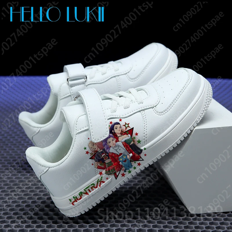 2025 عيد الميلاد KPop شيطان الصيادين الشباب طالب حذاء أبيض غير رسمي بنين بنات دائم أحذية الجري مقاومة للانزلاق هدية