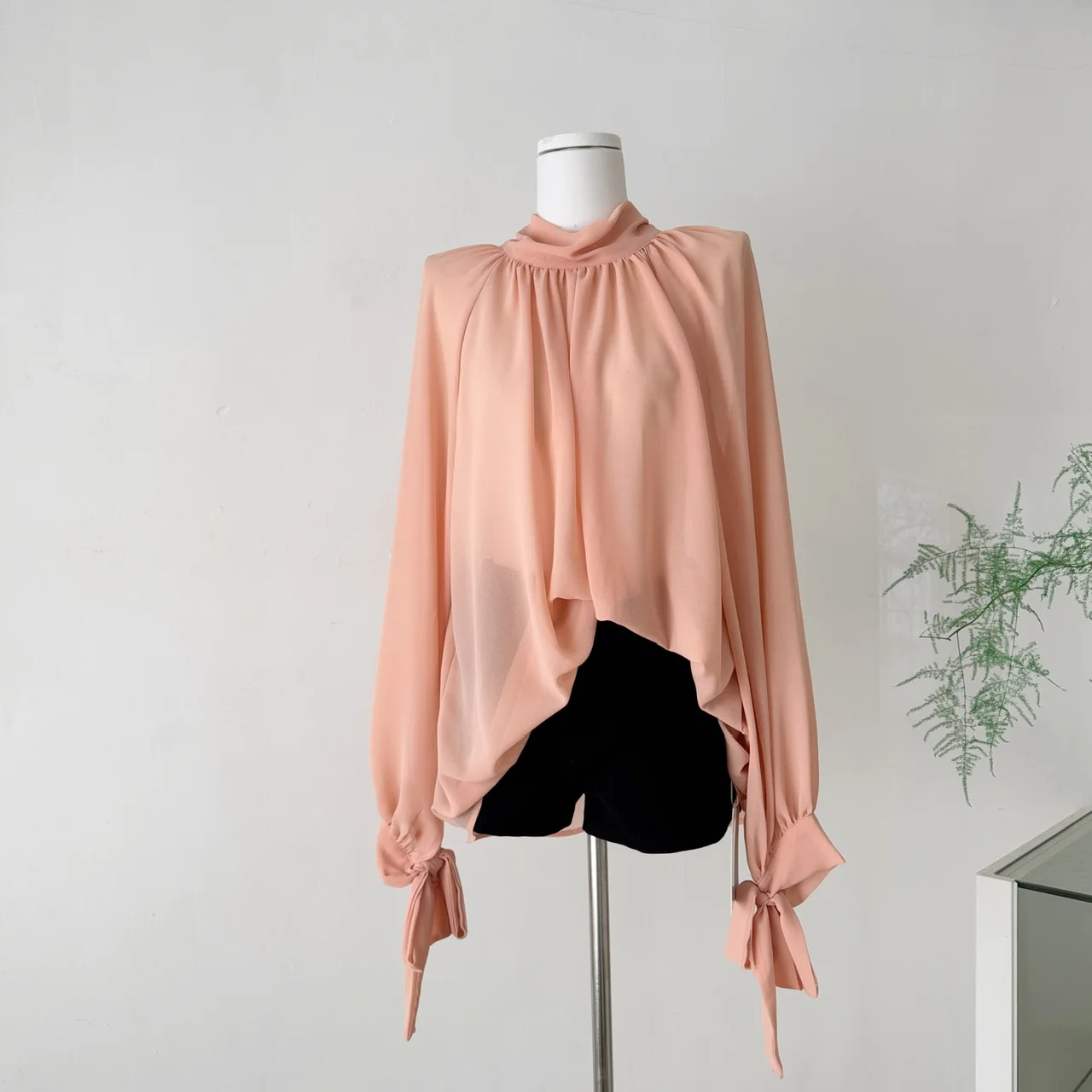

Semi-turtleneck Strap Chiffon Yarn Women's Summer New Thin Long-sleeved Loose Sunscreen Shirt Top
