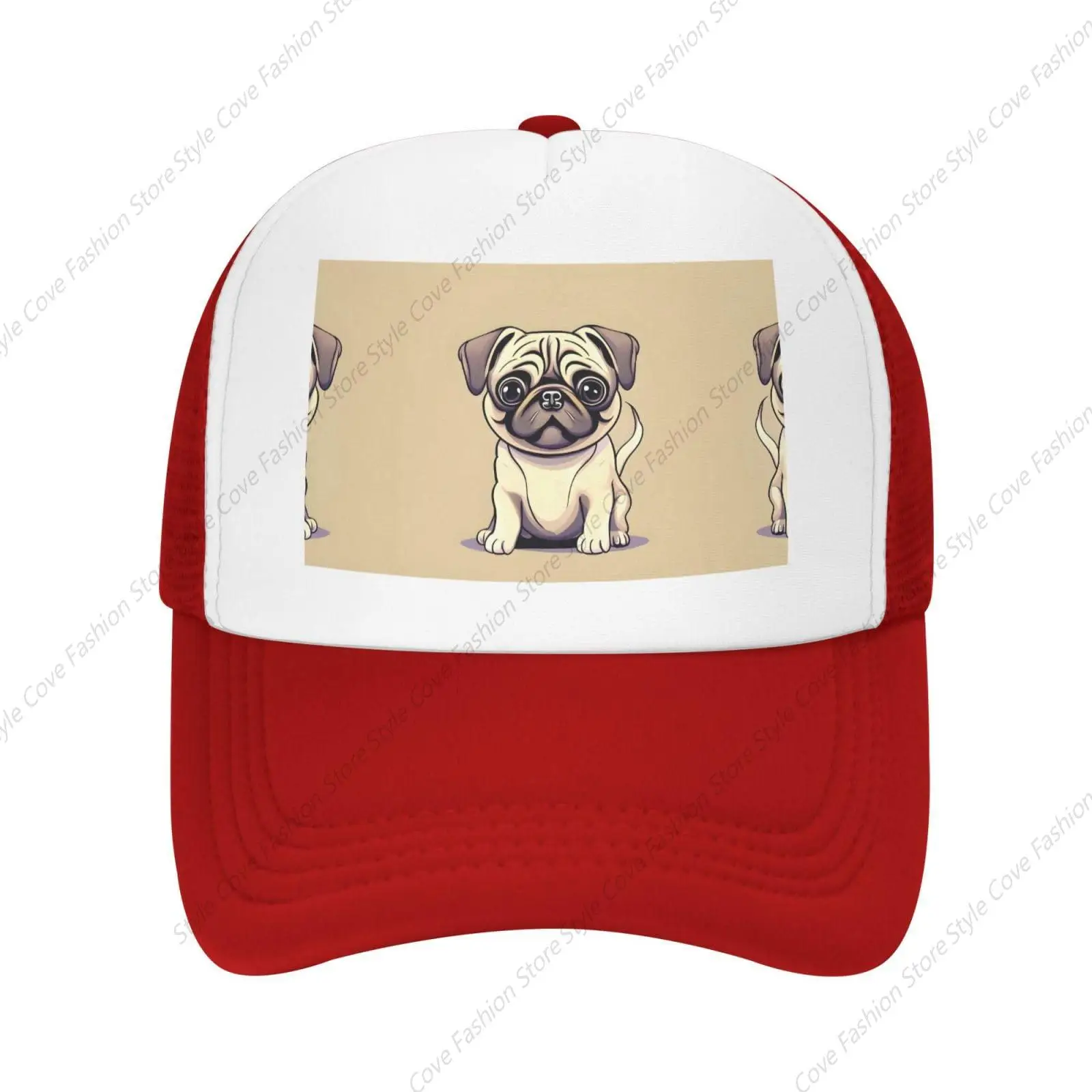 Boné de beisebol ajustável para homens e mulheres, Pug engraçado dos desenhos animados, chapéu de malha para cachorros, confortável, adulto verão ao ar livre