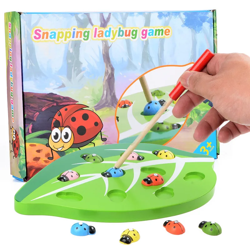 

Children's early education wooden magnetic insect catching game fishing toy set Baby desktop parent-child interaction toy