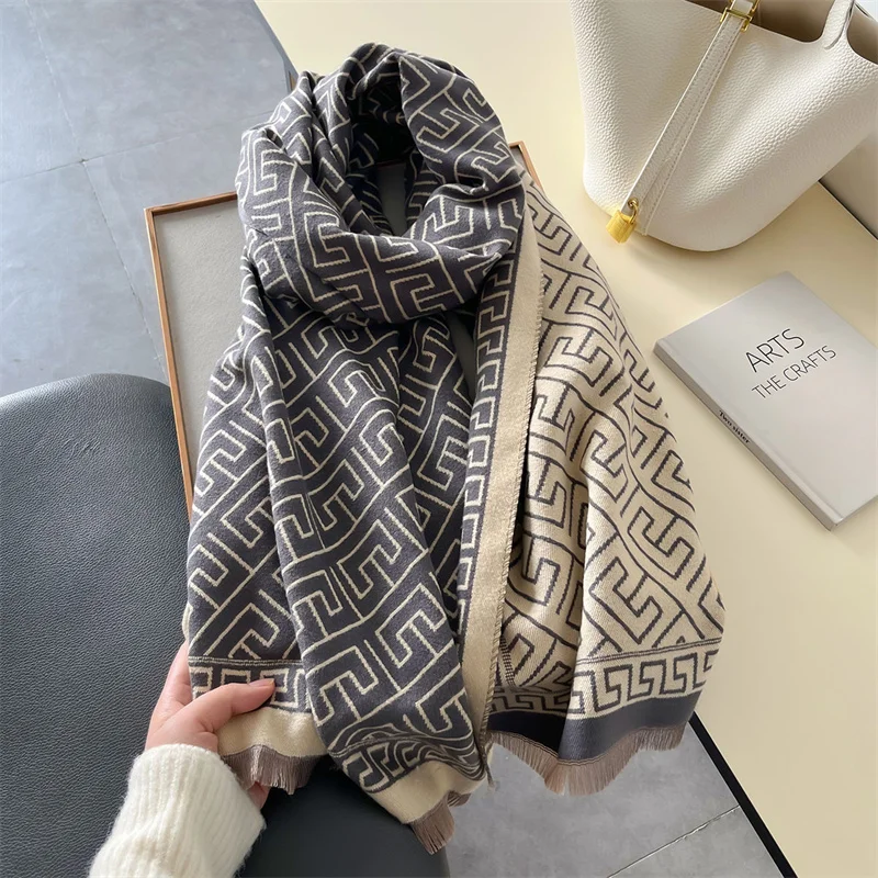 Warm Shawl Women Scarf Luxury Cashmere Winter Blanket Wraps Casual Plaid Print Pashmina Bufanda Travel Poncho Stoles Echarpe