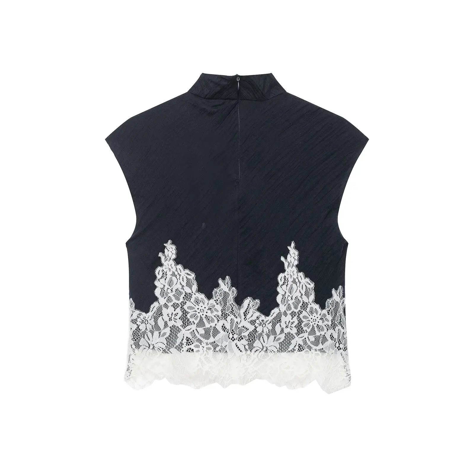 KONDALA Schickes Vintage Patchwork Damen Herbst-Set: Ärmelloses Spitzenhemd + Reißverschluss-Etuirock, Elegante Mode 2026 Herbst Damen-Set – Detail 7