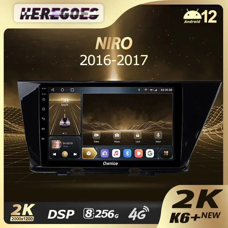 Wireless Carplay 2k Auto Android 12 Car DVD Player For Kia Niro DE 2016 2017 2018 2019 Navigation Stereo GPS Radio 2din 8G+256G