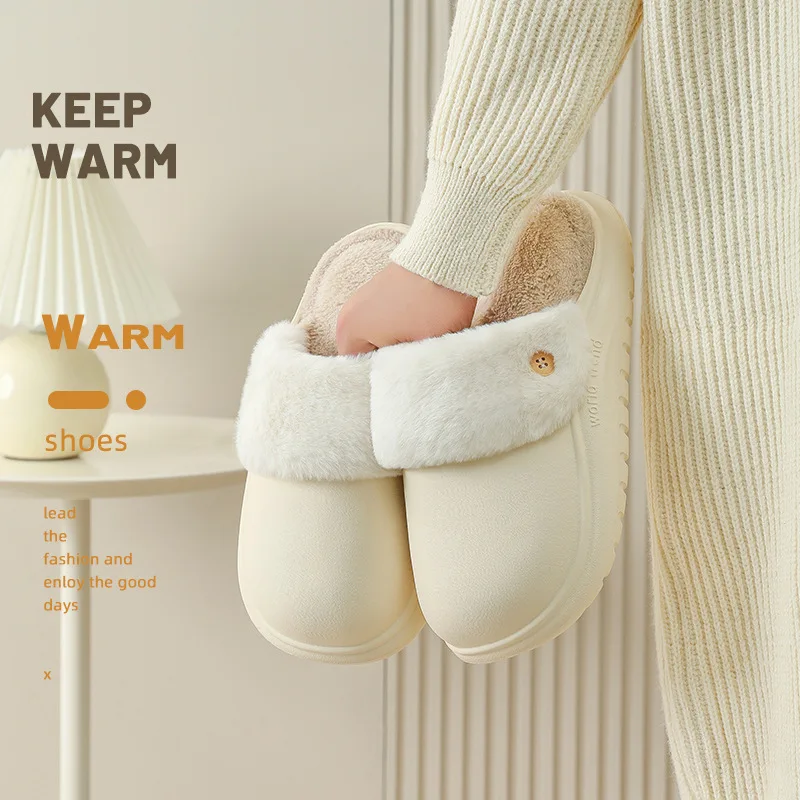 

Winter Home Slippers Washable Cotton Women's Sandals Non-slip Thick Bottom Falt Slippers Plush Waterproof Warm Men Sandals