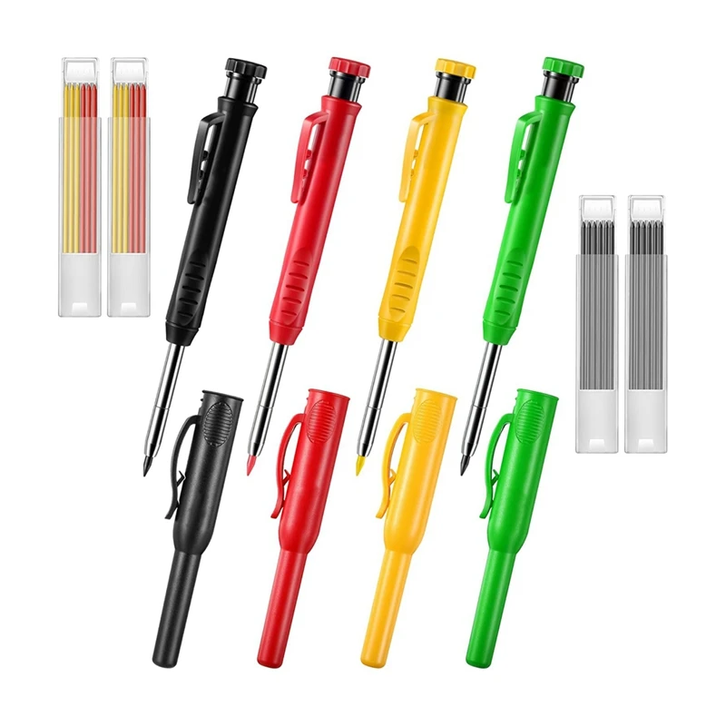 

A15F-Mechanical Pencil Set With 4 Mechanical Carpenter Pencils With 24 Refills, For Carpenters, Long Heads Deep Hole Marker