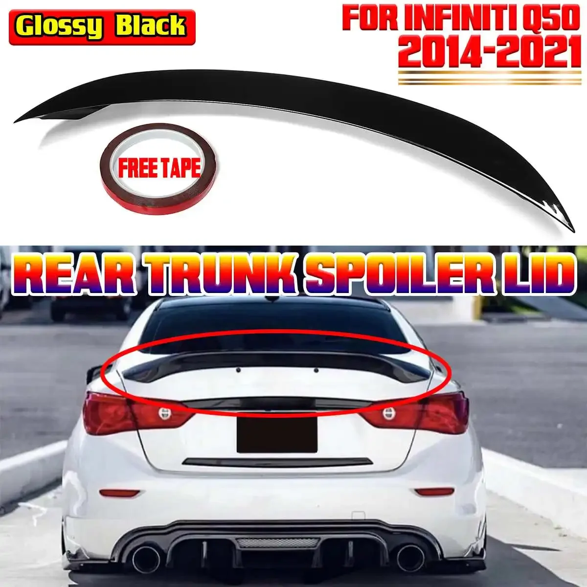 Black/Carbon Fiber Look Car Rear Spoiler Wing Lip For Infiniti Q50 2014-2021 RS Style Car Rear Trunk Spoiler Lip Boot Wing Lip