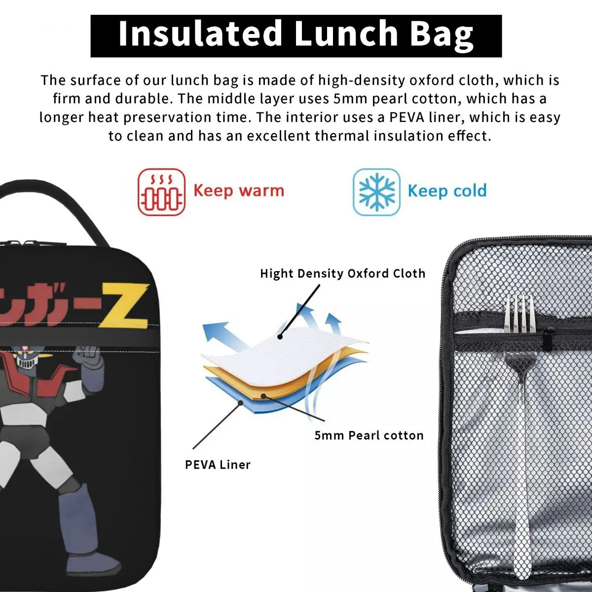 Mazinger-Z! Borse per il pranzo isolate borsa termica contenitore per pasti Robot Grendizer Portable Tote Lunch Box borse per alimenti Picnic sulla spiaggia