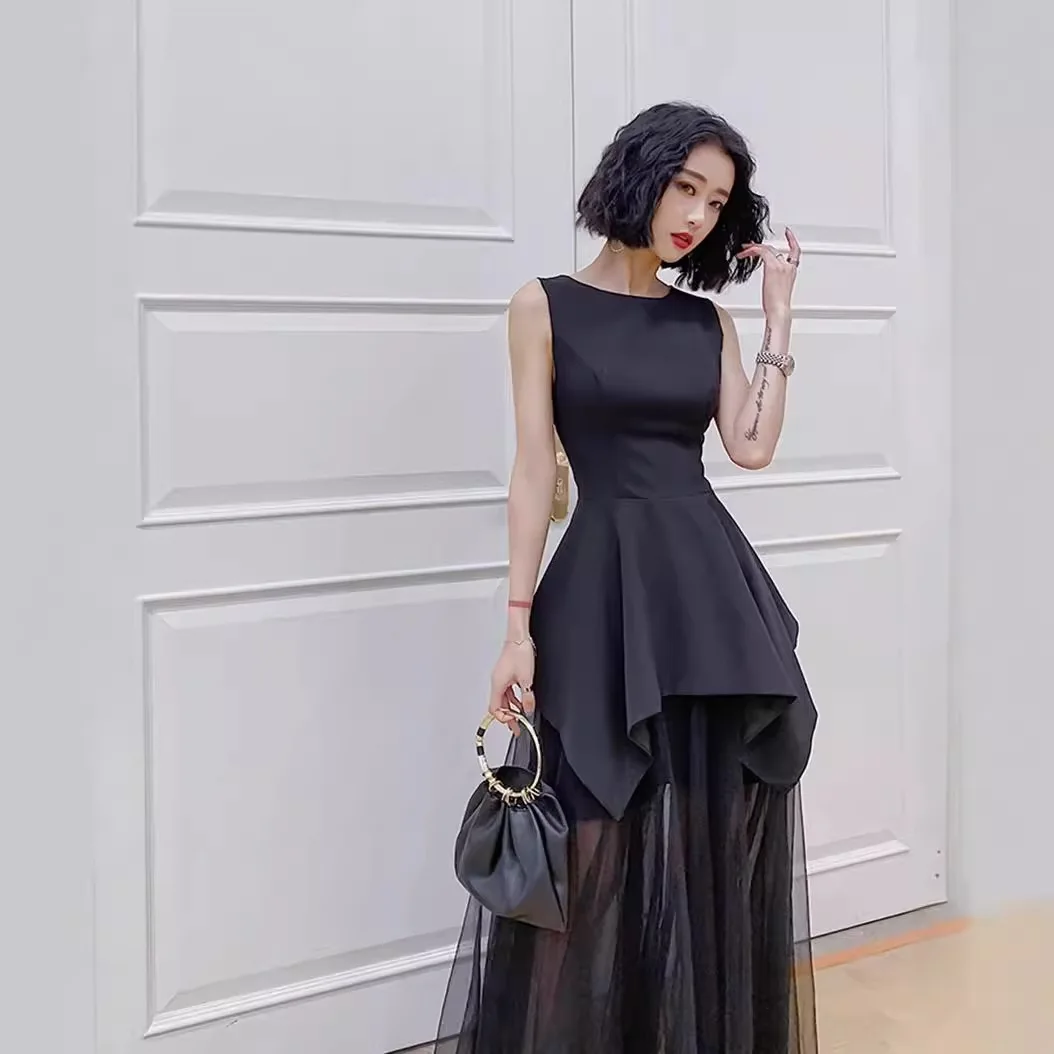 

Elegant Black Evening Gown Women's Birthday Party Hostess Dress High-End Sensation Beautiful Low Waist Other Material 100%