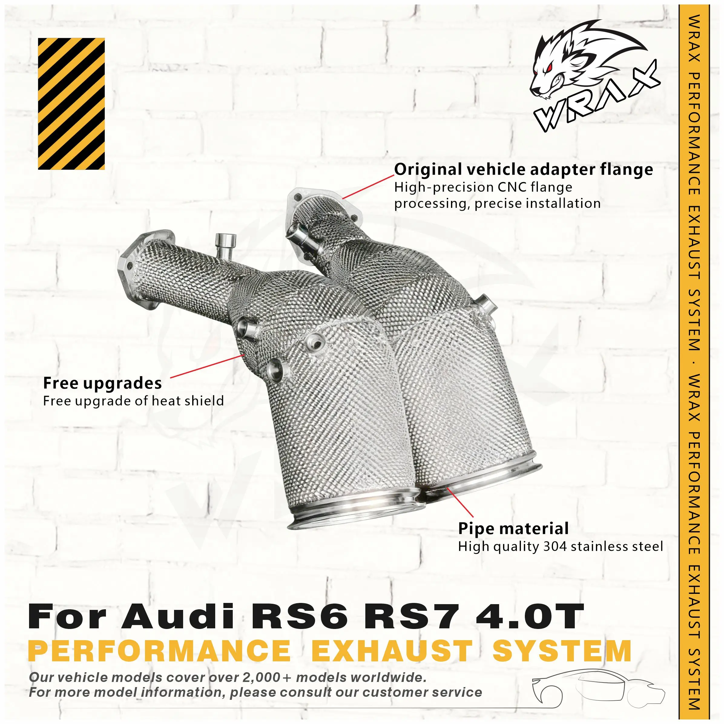 

WRAX Premium High Flow Downpipe for Audi RS6 RS7 4.0T SS304 Sports Exhaust System Upgrade of Heat Shield