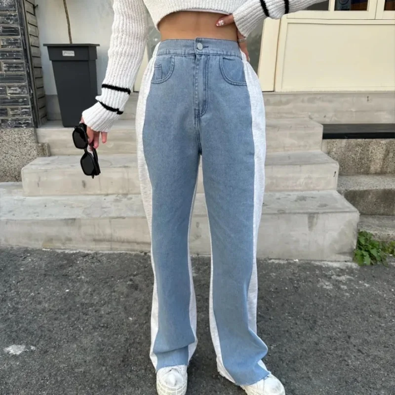 

2025 Ropa Y2K Fashion Patchwork Washed Blue Baggy Jeans Pants For Women Clothing Korean Casual Lady Long Trousers Pantalon Femme