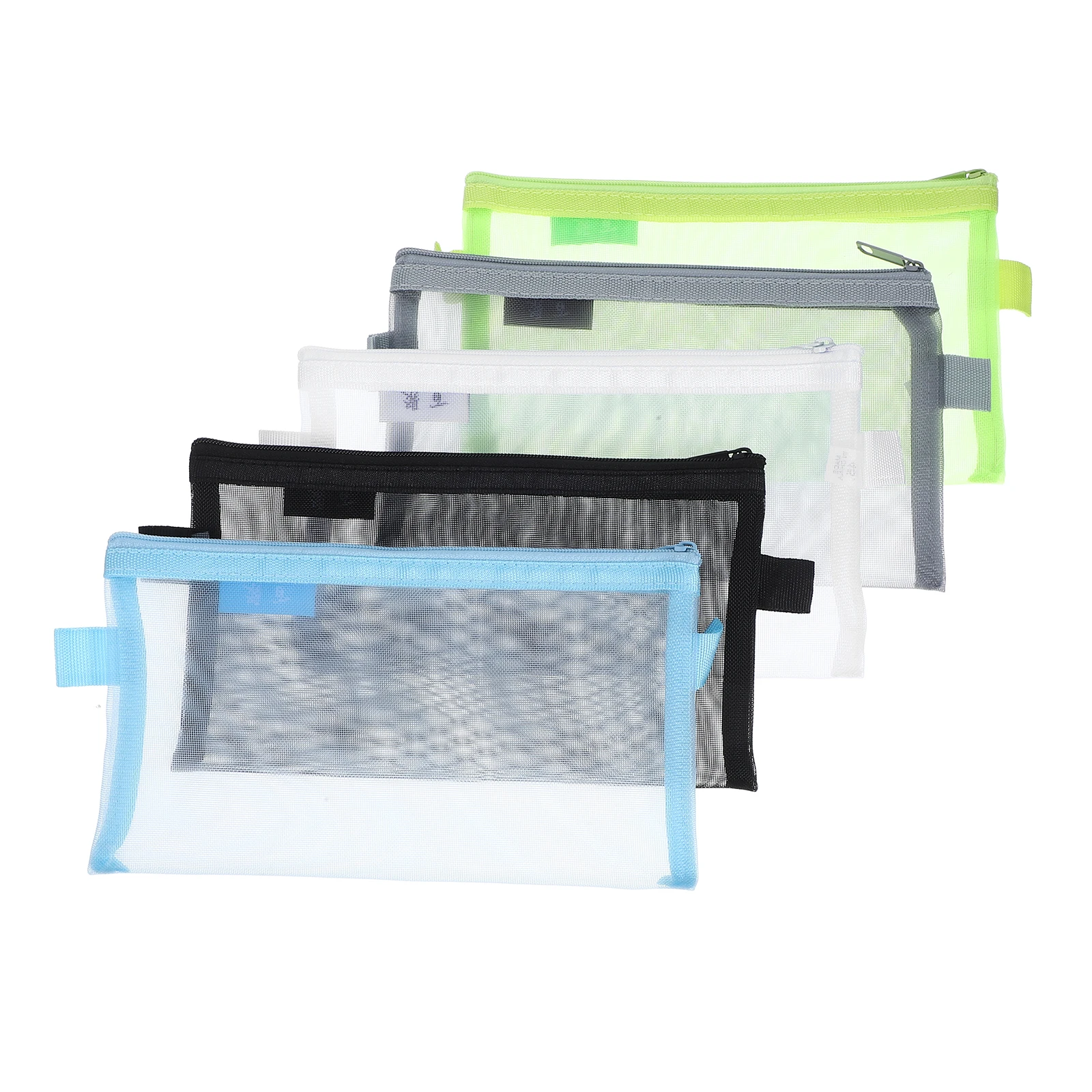 

5pcs Zipper File Bags Mesh Transparent Storage Cases Portable Multipurpose Organizer For Stationery Toiletries Travel