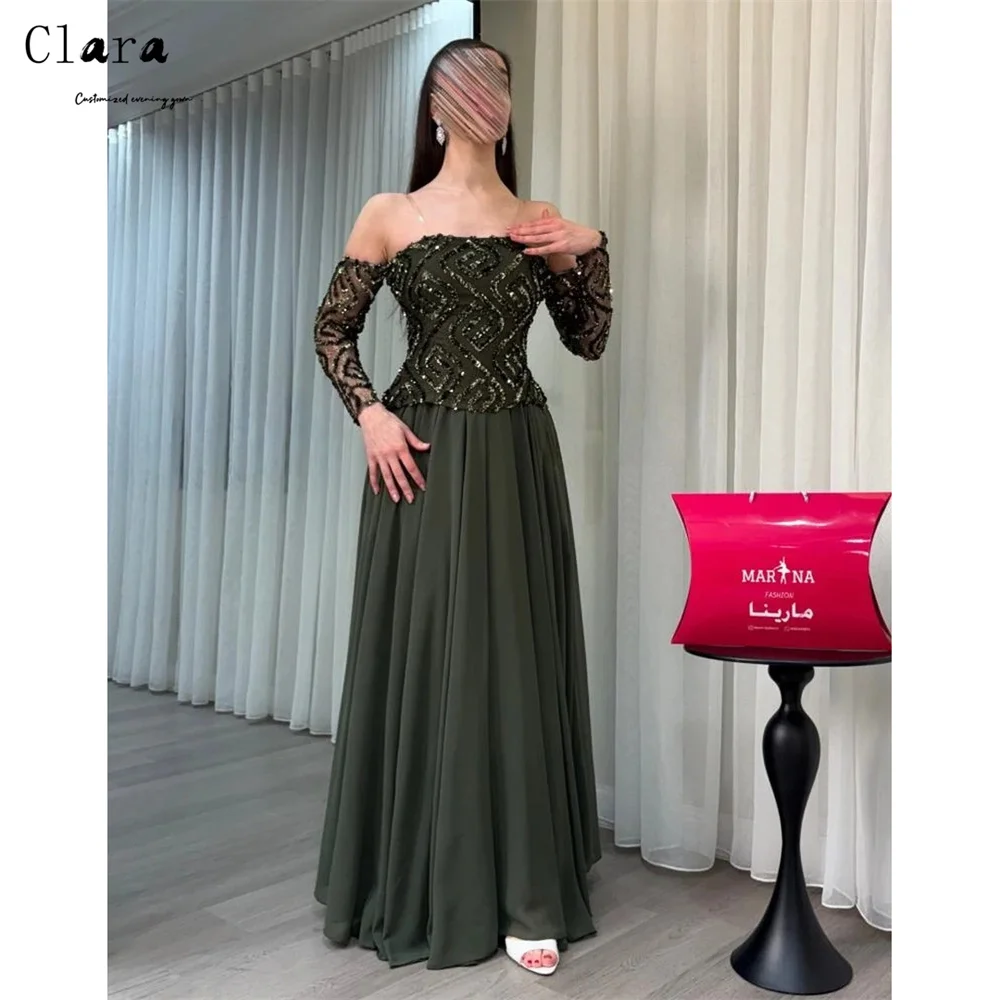 

Clara Custom Green Embroidered A-line Off-shoulder Luxury Women's Elegant Party Dress Evening Dresses Wedding Ball Gown Dress