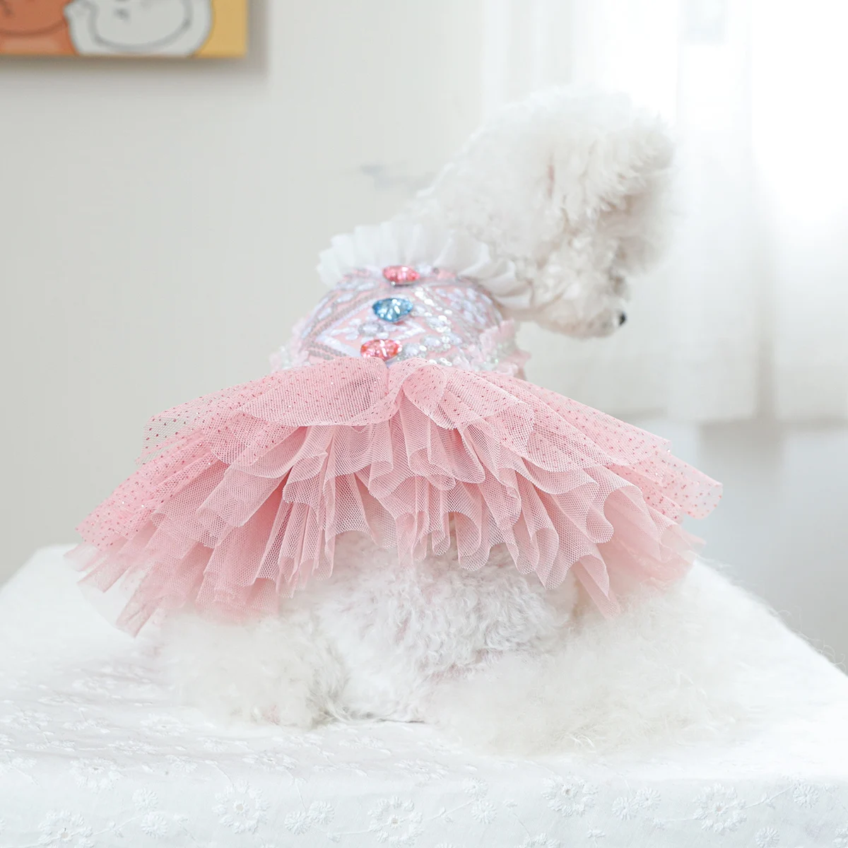 1PC Pet Clothing Spring and Autumn Pink Love Dress Wedding Princess Dress Suitable for Small and Medium sized Dogs