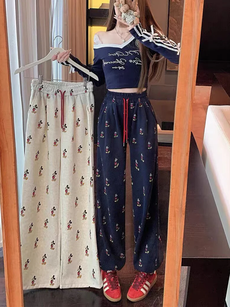 

plus Size Women's Drawstring Trousers Autumn Winter Fleece Wide Leg Pants High Waist Polyester Fiber Casual Straight Cut