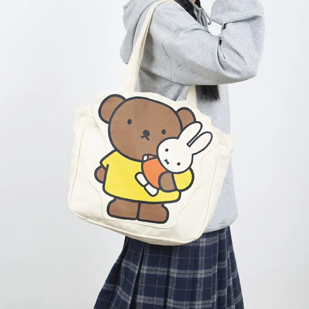 

Miffy Cartoon Shoulder Bag Kawaii Miffy Rabbit Student Canvas Bag Large Capacity Cute Japanese Commuting Bag for Work