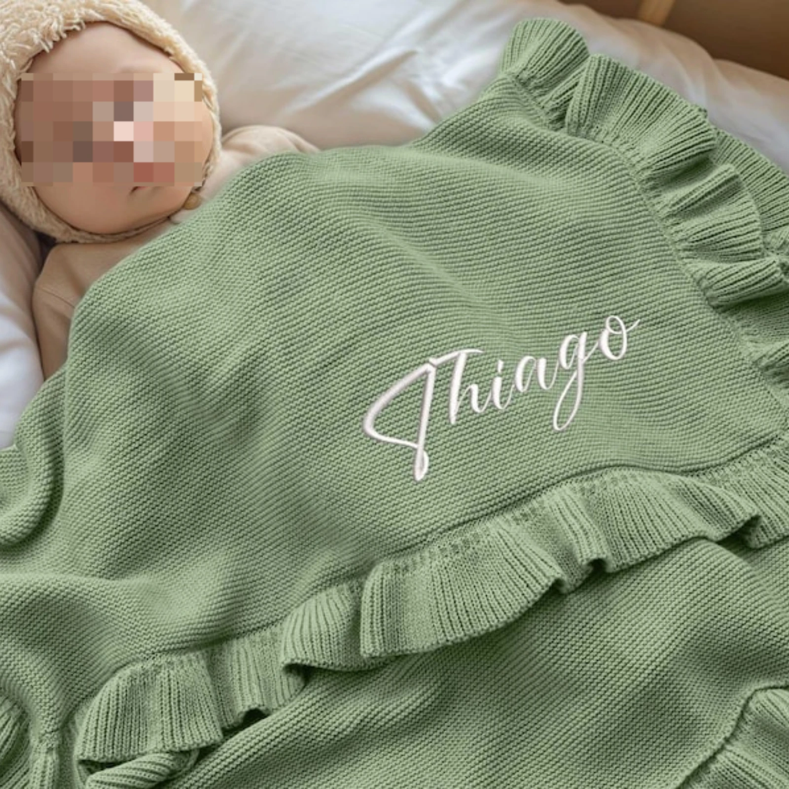 Personalized Name Blanket,Embroidered Baby Blanket,Newborn Baby Gift,Soft Breathable Cotton Knit