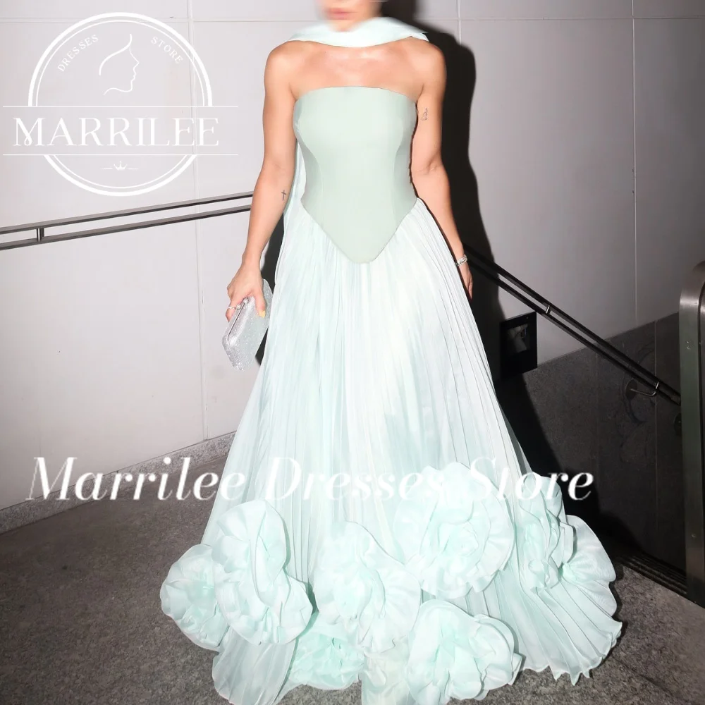 Marrilee Customized Halter Solid Color Sleeveless 3D Flowers Off Shoulder Charming Ladies Gowns For Special Occasion Boat Neck