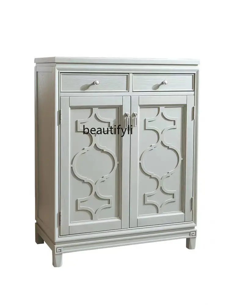 

American-Style Double-Door Shoe Cabinet Shoe Changing Stool Ash Dining Side Gray Hallway Decoration Entrance Cabinet