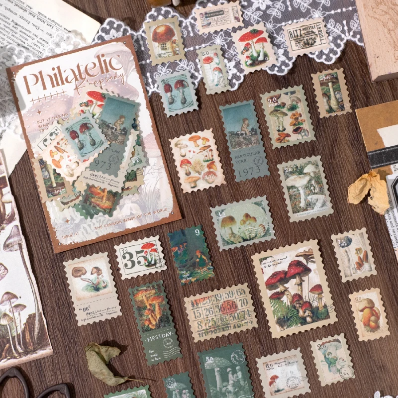 Naklejki z motywem roślin w stylu vintage, znaczki pocztowe, 50 sztuk, do scrapbookingu, dziennika, dekoracji, retro poczta