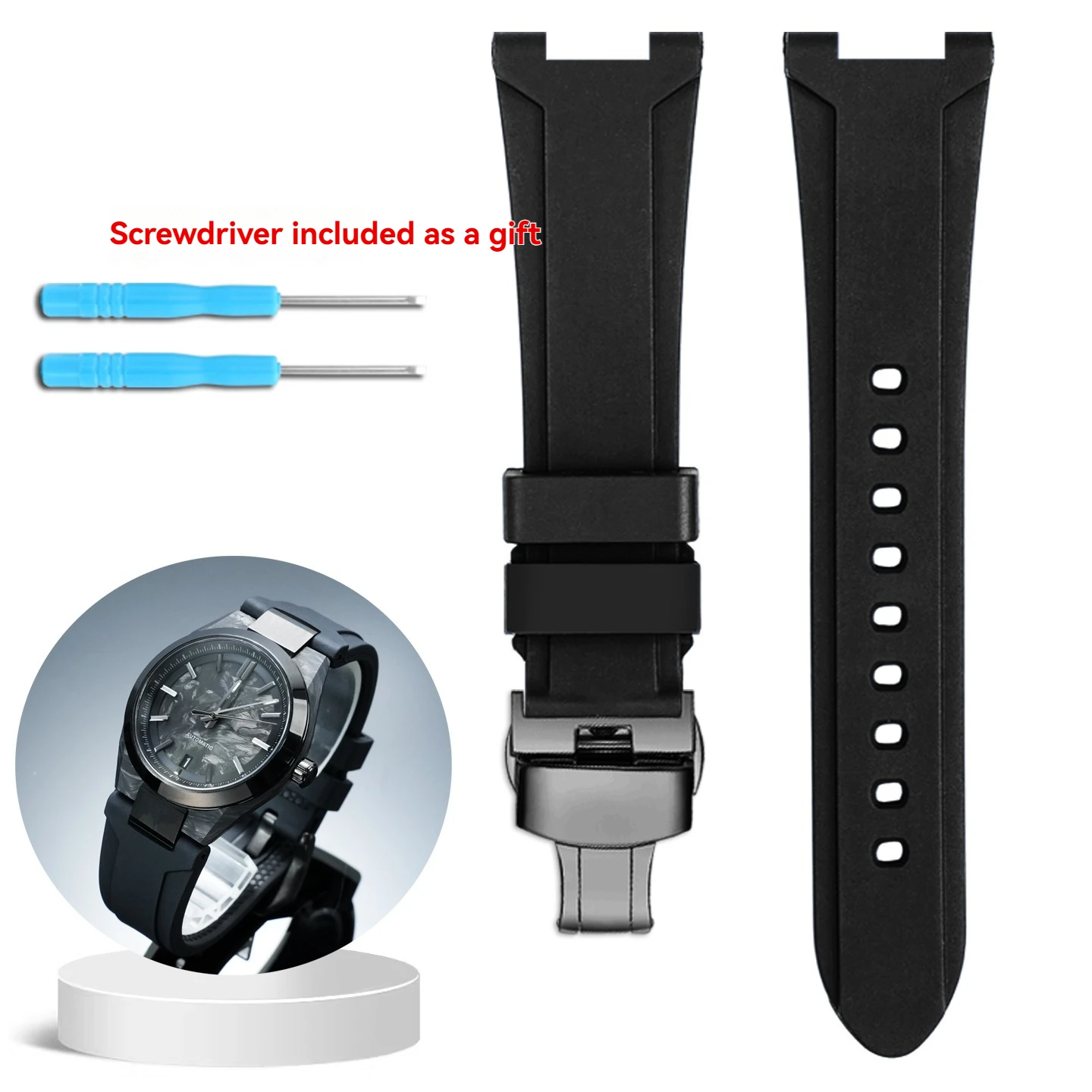 Men's Fluorocarbon Rubber Replacement Parts with FMK Concave Notch Design  for Casio Edifice EFK-100 Watch Straps