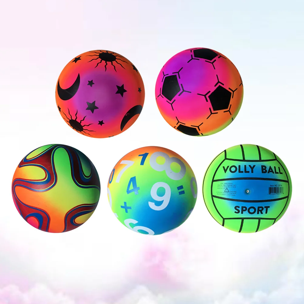 5個入り 22cm レインボービーチボール 厚みのある弾性PVC製プレイボール 子供用 屋内外ゲーム バウンストレーニング スキル開発
