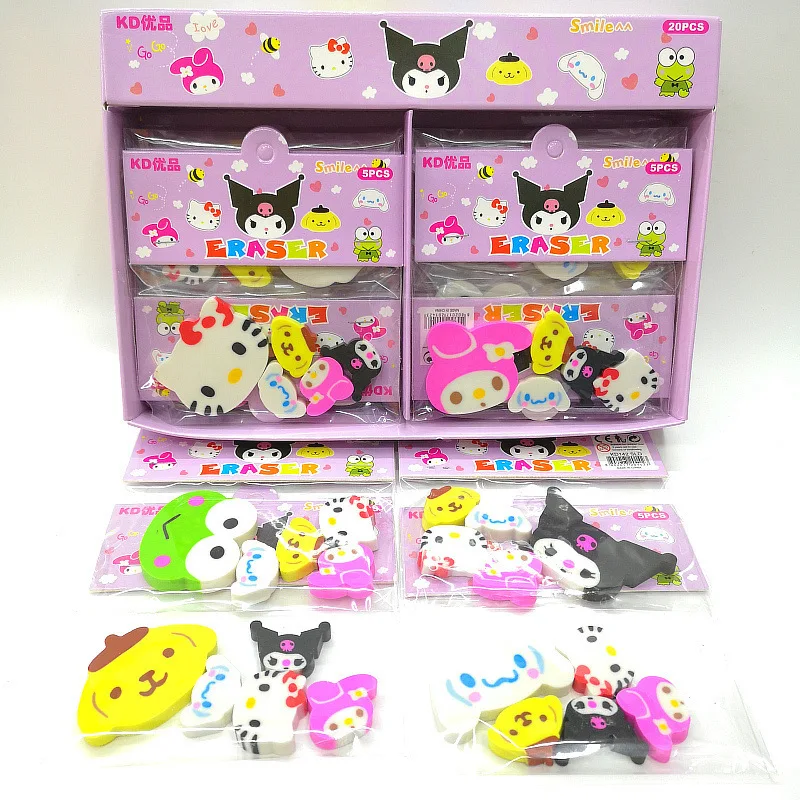 

20pcs 1box New Sanrio Cartoon Eraser Cute Mini Melody Kuromi Cinnamoroll Pencil Eraser Kindergarten Stationery Prize Gift