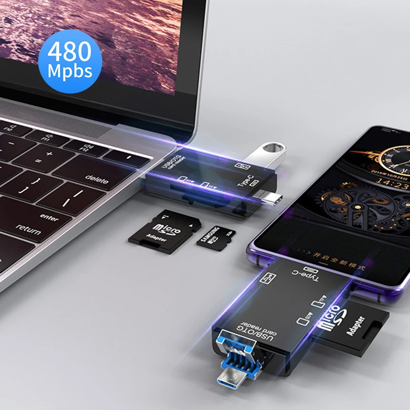 Usb3.0 leitor de cartão tipo-c android computador móvel multi-função otg 2.0 sd/usb/tipo-c/tf/u disco compatível suporte