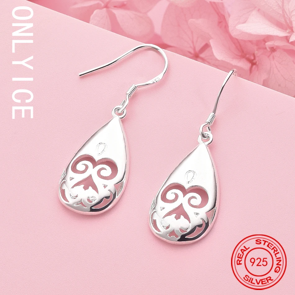 

Hot 925 Sterling Silver Hollow Water Drop Earrings for Women Fashion Party Wedding Noble Jewelry Holiday Gifts
